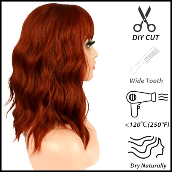 Synthetic Bob Wig Heat Resistant Loose Wavy With Bangs Shoulder Length